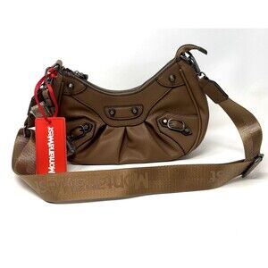 Montana West Brown Vegan Leather Hobo Bag | Studded Crescent Crossbody Purse NEW